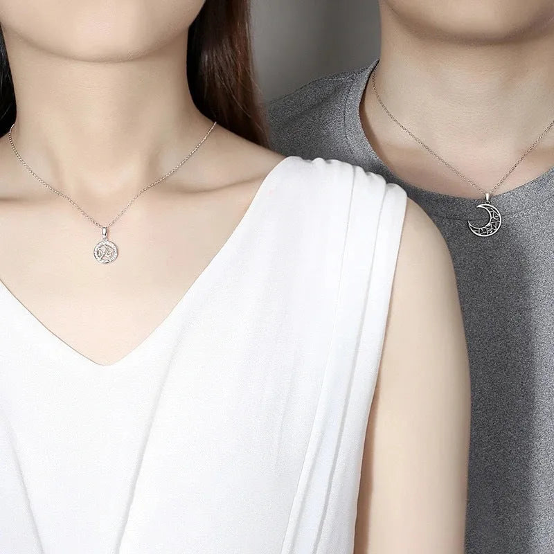 Sun and moon couple necklace with copper pendant and cross chain design for men and women