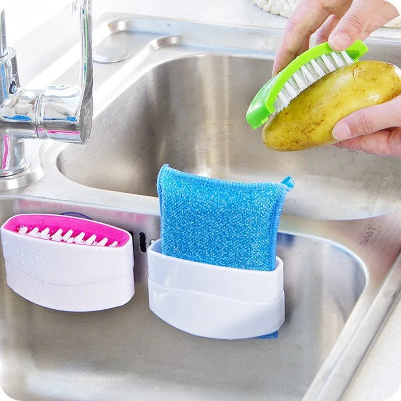 Creative cutlery design kitchen cleaning brush with suction cup in blue, green or pink colour options