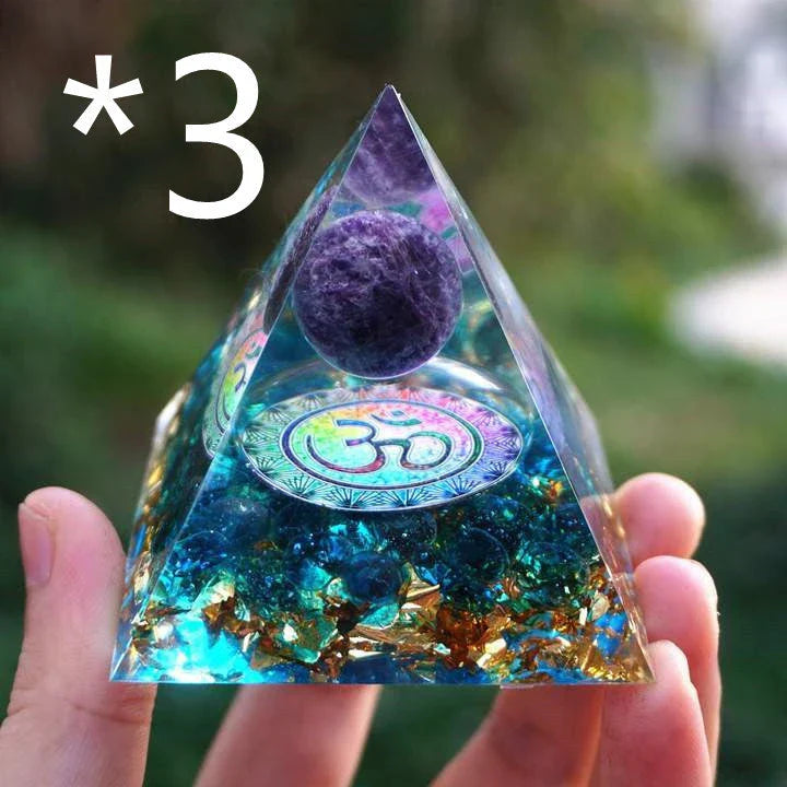 Premium Tiger's Eye Orgonite Pyramid with Amethyst, Calming Meditation Accessory for Balancing Energy and Purifying Space