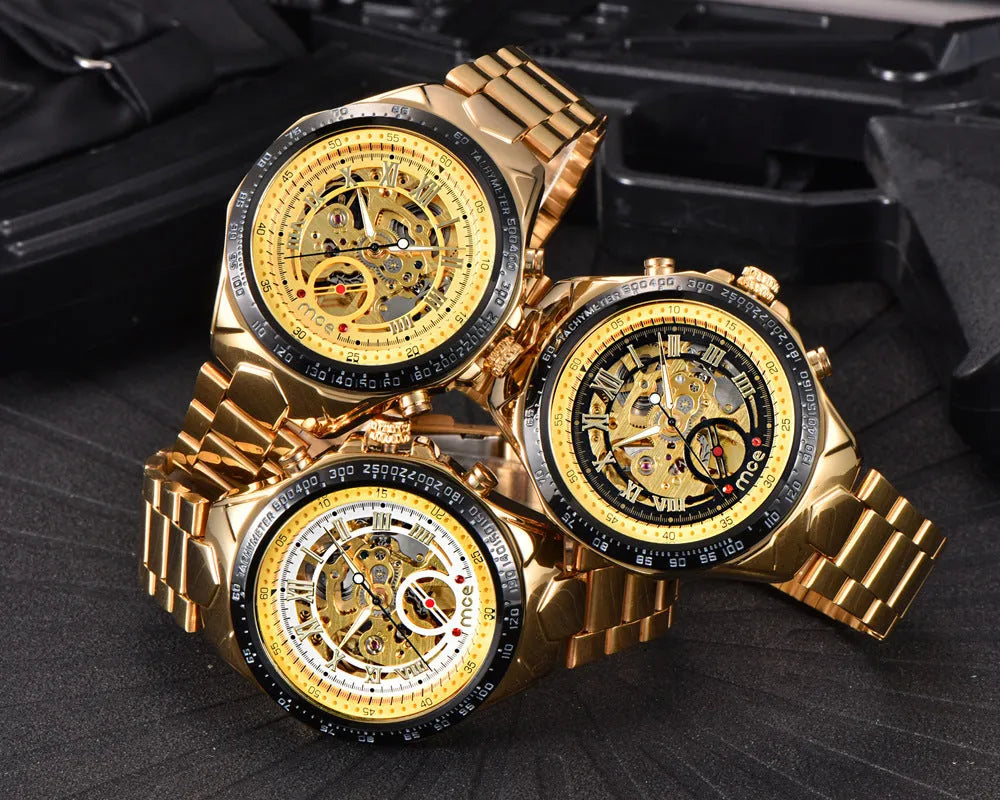 Men's MCE mechanical watch with explosion-proof feature, shown in one of four available colour options.