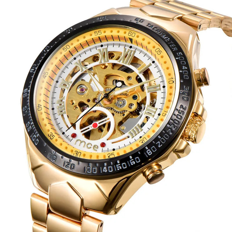 Men's MCE mechanical watch with explosion-proof feature, shown in one of four available colour options.