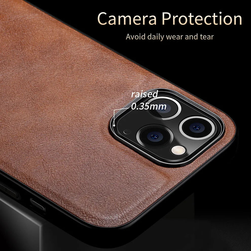 Black business leather phone case for iPhone 12 with PU leather back and soft TPU bumper sides