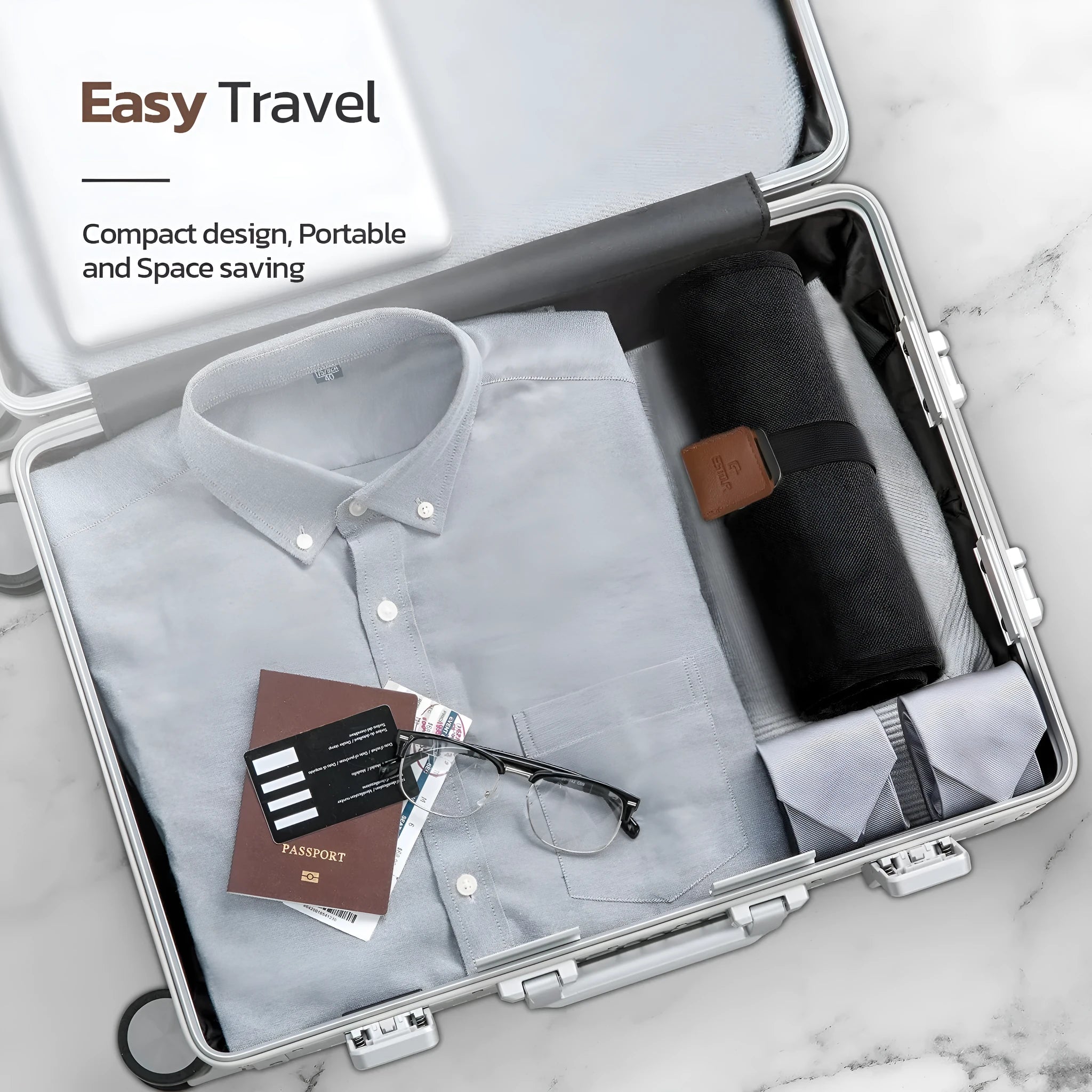 Men's black portable reel wash bag with simple modern design for travel storage