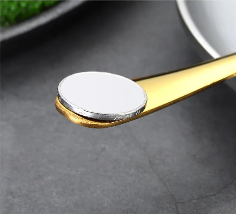 Stainless steel tableware 24 piece set showing table knives, forks, and spoons in multiple colour options
