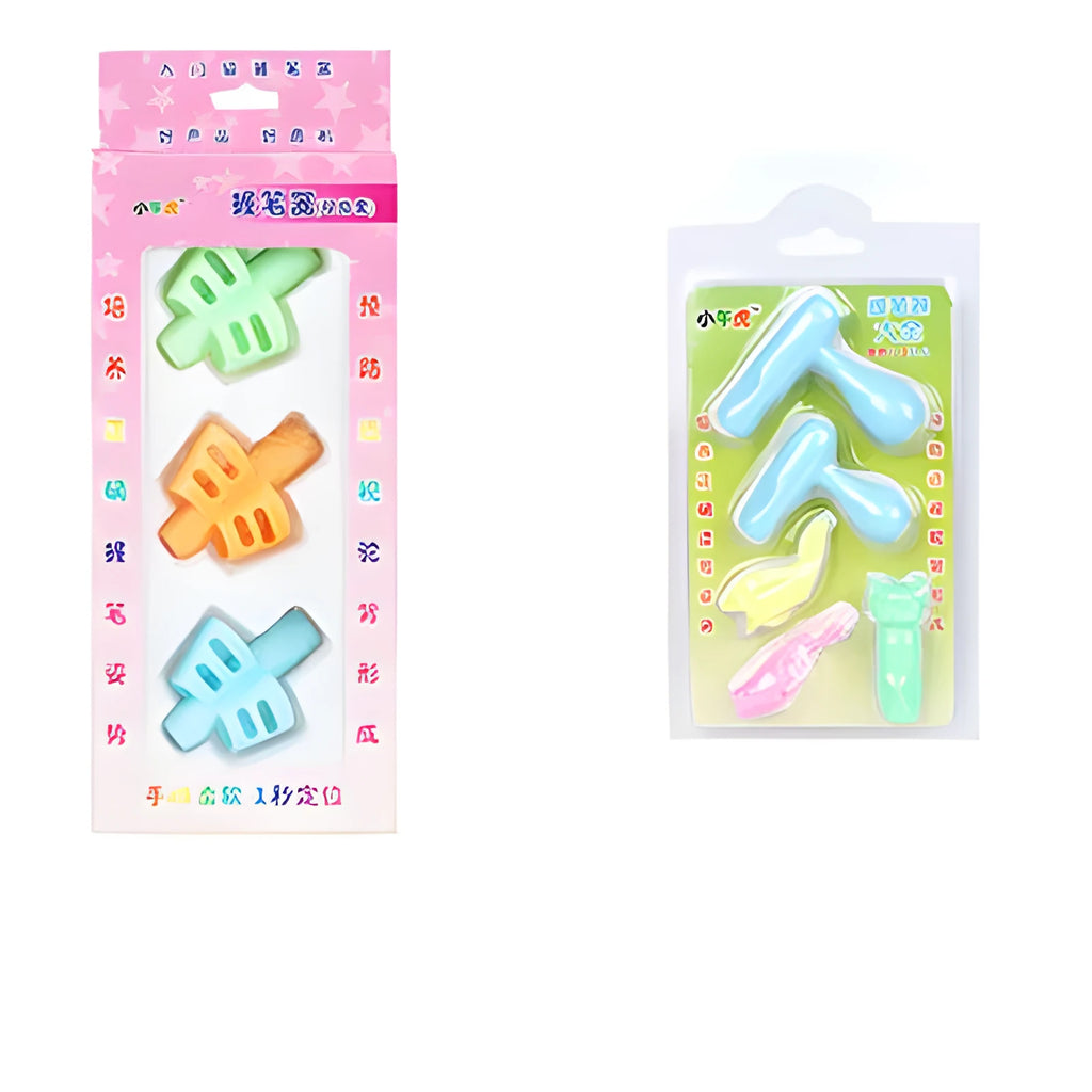 Children's soft rubber ergonomic pen holder for correct writing posture in cartoon design