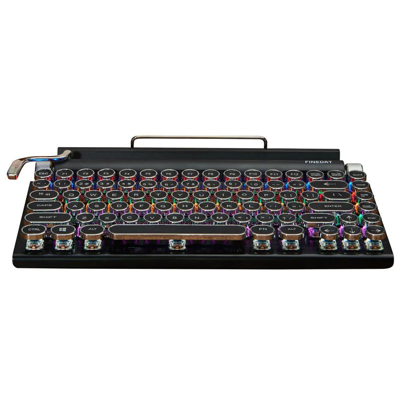 Black retro typewriter mechanical keyboard with RGB backlight and Bluetooth connectivity