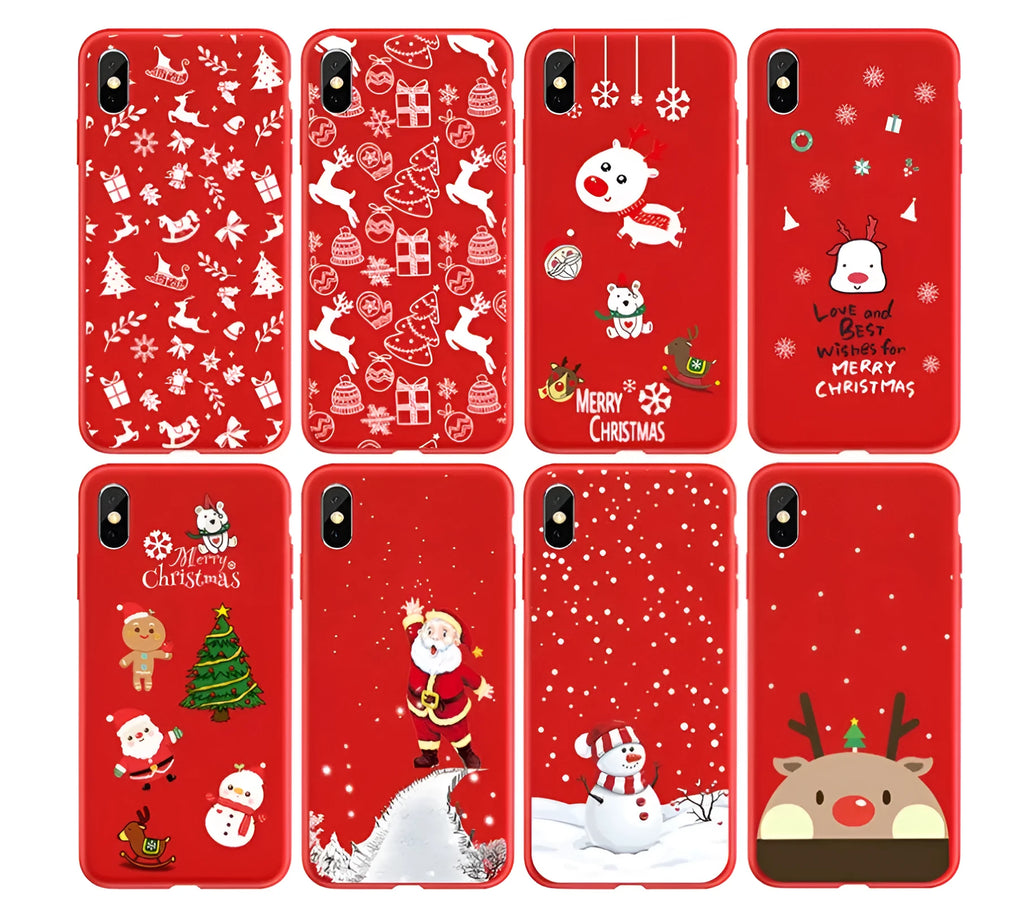 A painted Christmas-themed back cover case for an iPhone, showing one of nine festive design styles.