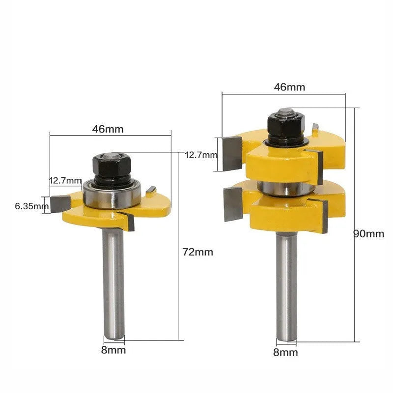 T-slot milling cutter woodworking tool with carbide construction and straight handle