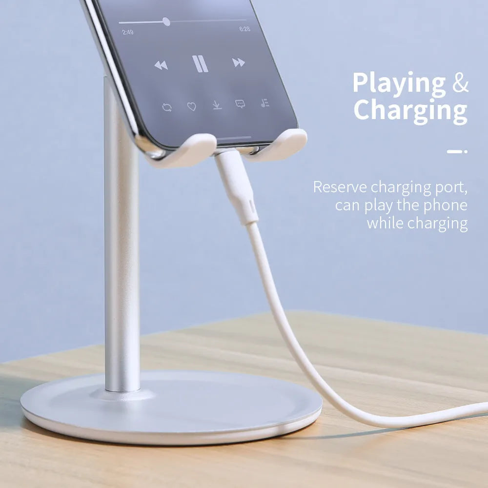 Aluminium alloy desktop stand holding mobile phone with black and silver colour options