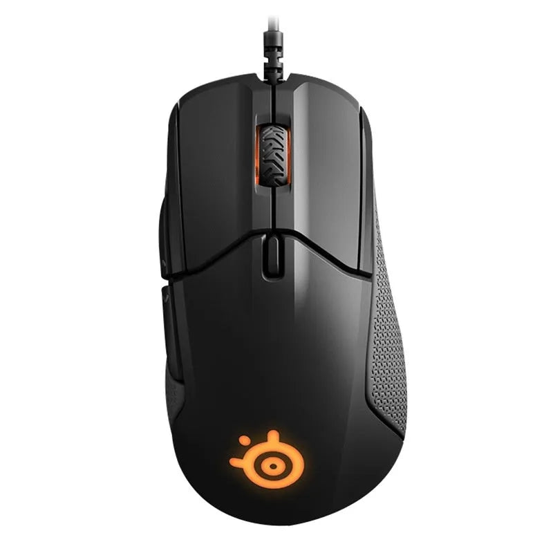 Black wired mechanical gaming mouse with 12000 DPI optical sensor, six keys, USB interface, ergonomic rat-size 128x70x42mm