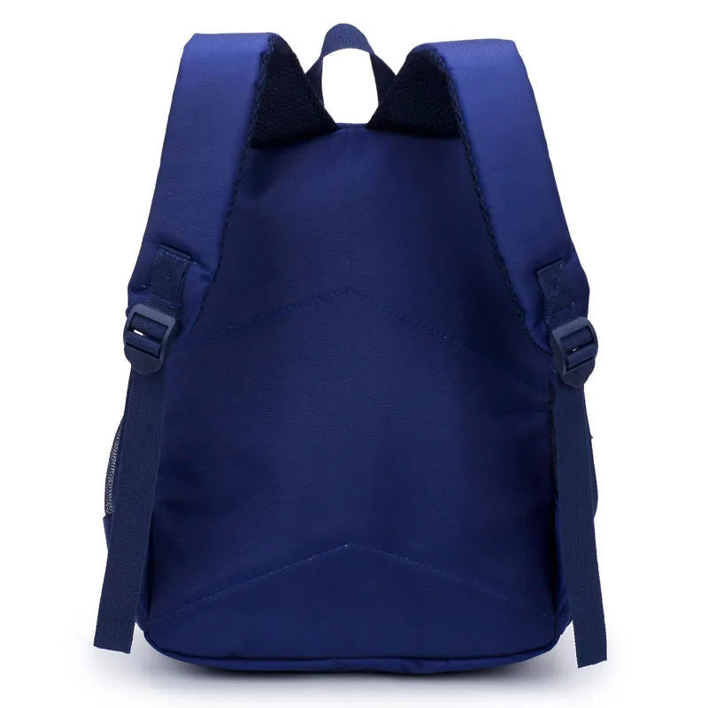 Cartoon bear school backpack for boys in deep blue and mei red colours with adjustable straps