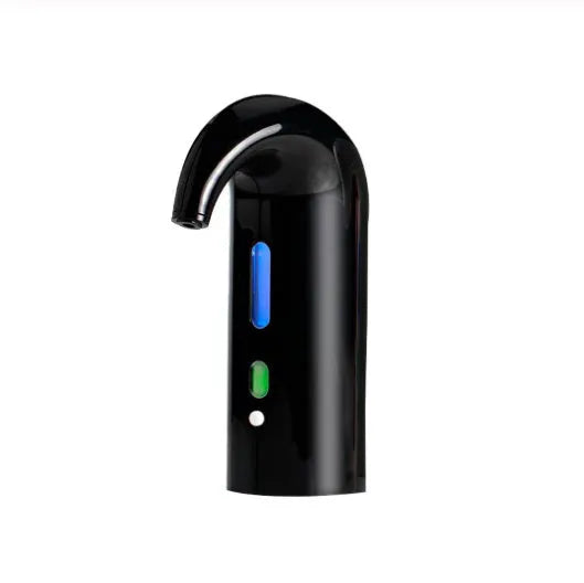 Portable electric wine decanter in black, red, or white with automatic pourer and red light.