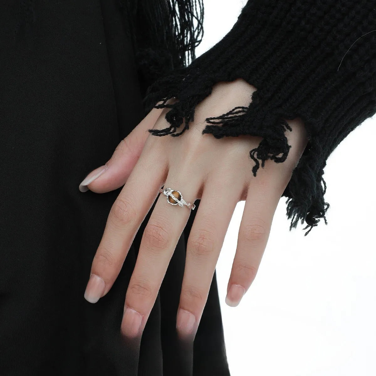Adjustable Saturn open ring for women with white gold electroplated finish on silver
