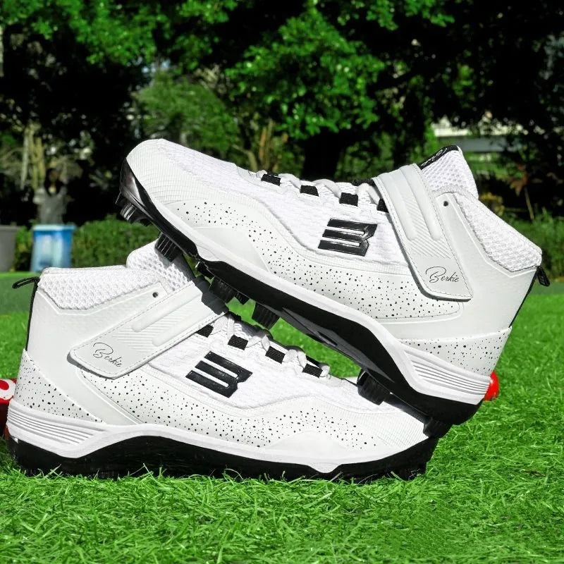 Black and white training sneakers with Velcro straps and rubber sole for sports.