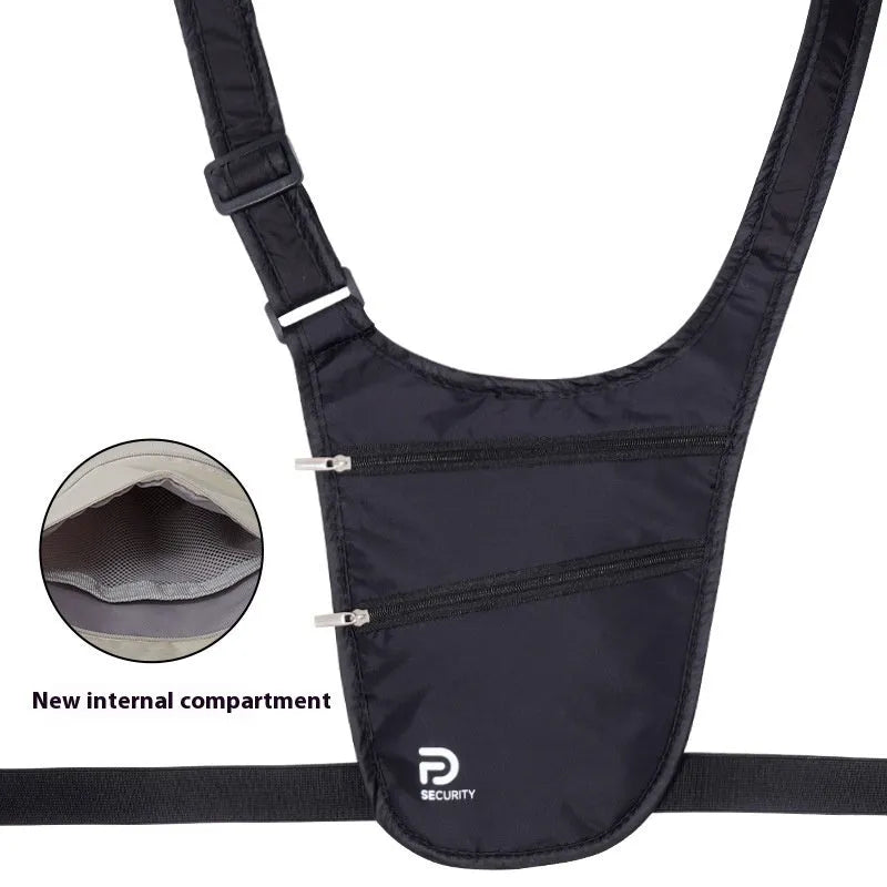Anti-theft nylon travel document waist bag in solid colour for men featuring secure storage, shown in a practical urban simplicity style