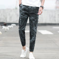 Men's camouflage multi-pocket nine-tenths cargo pants with elastic waist in army green colour