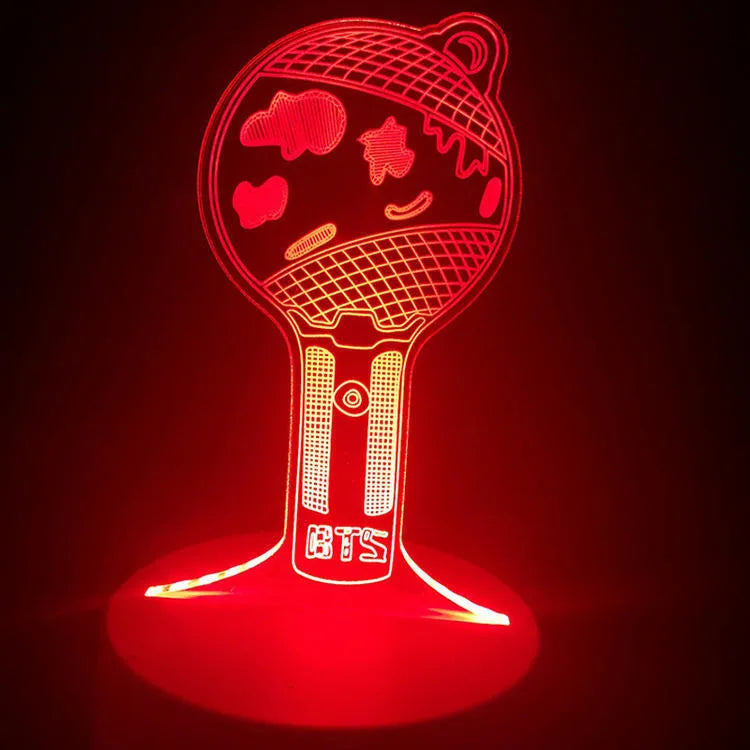 Clear acrylic stand with LED base displaying BTS Light 101 Tower Gem light stick replica