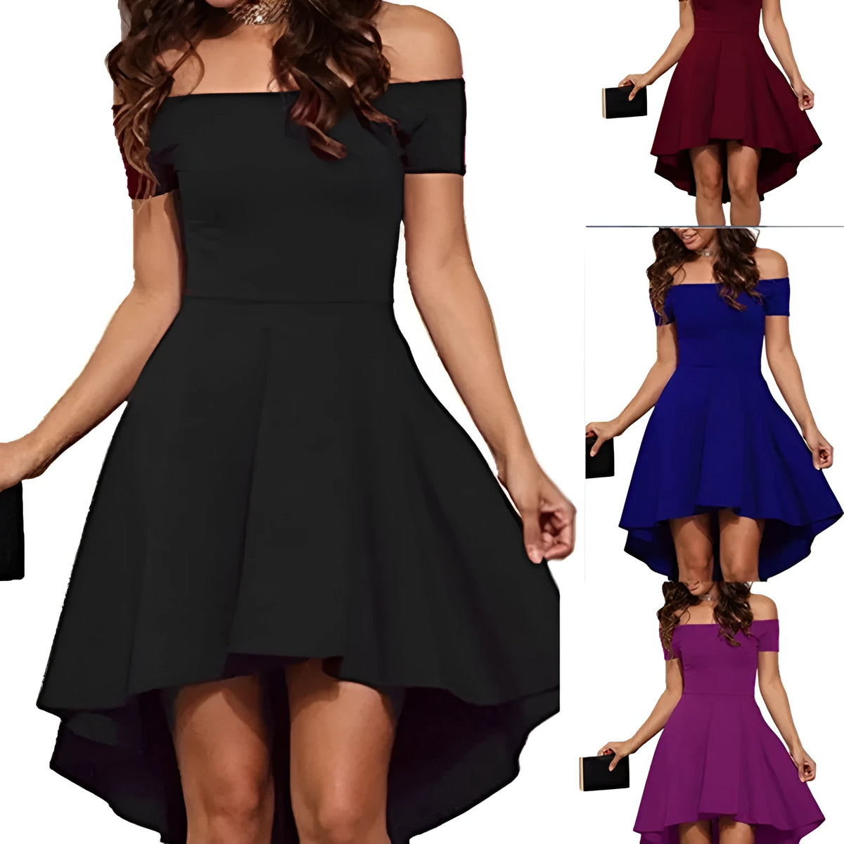 One shoulder short sleeve milk silk top with large swallowtail skirt in wine red, women's set