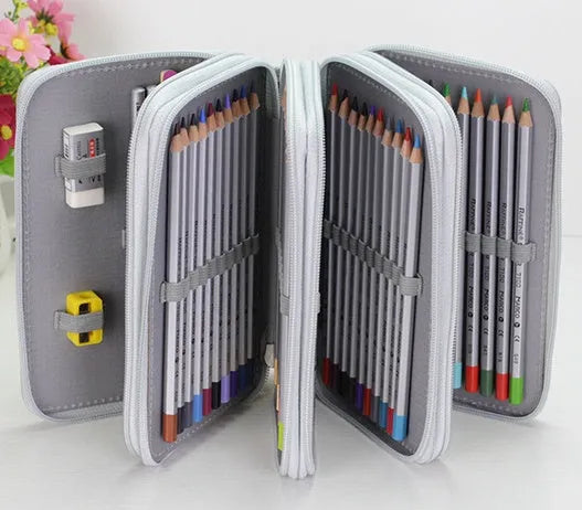 Secret Garden Art Oxford cloth pencil case in black, showing zipped closure and compact rectangular shape for 48 or 72 colour pencils