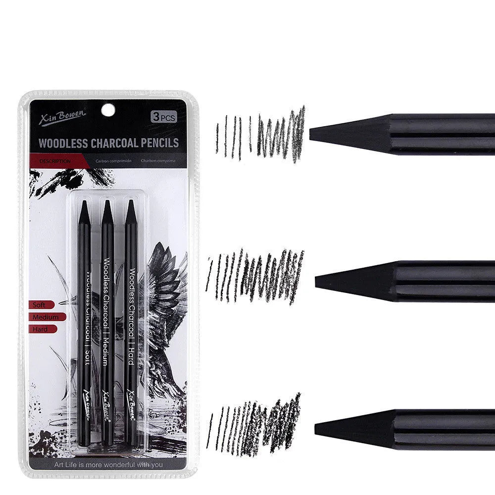 Set of six wood-free graphite full lead sketching pencils in a range of grades from HB to EE.
