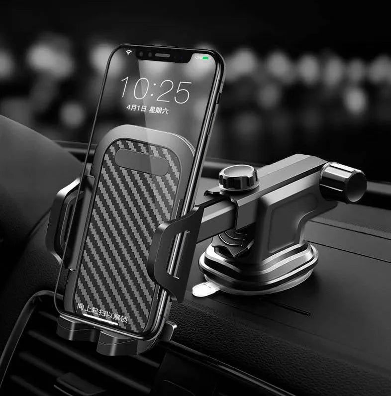 Black car phone holder for dashboard mounting of mobile devices 4.0-7.0 inches wide
