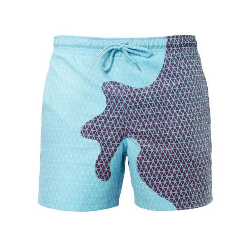 Thermochromic children's shorts in blue with colour-changing polyester fabric
