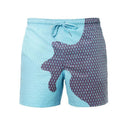 Thermochromic children's shorts in blue with colour-changing polyester fabric