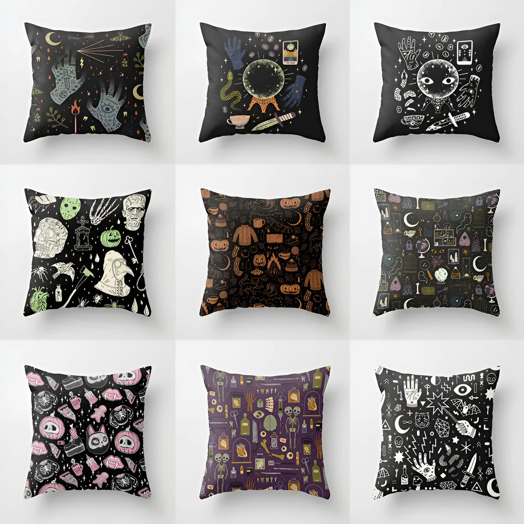 Halloween cushion cover 45cm square polyester peach skin cartoon anime pillowcase with PP cotton filling