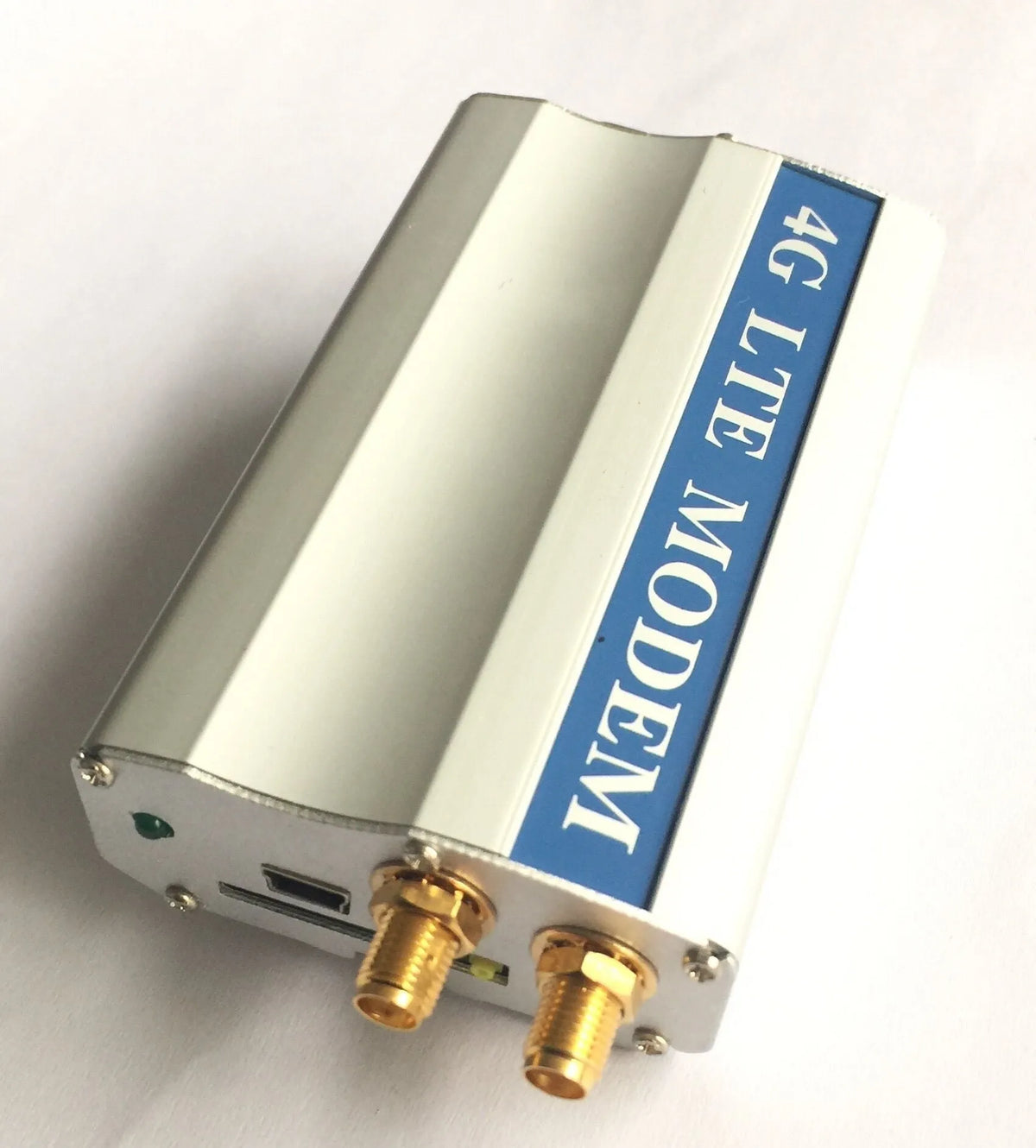 White SIM7600CE 4G LTE module with RS232 and USB ports, 30x30x2.9mm size