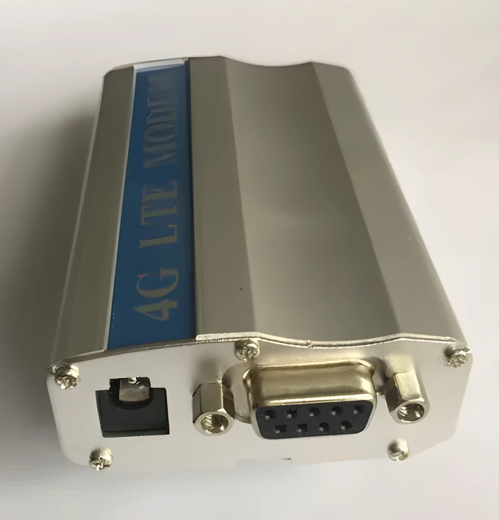 White SIM7600CE 4G LTE module with RS232 and USB ports, 30x30x2.9mm size