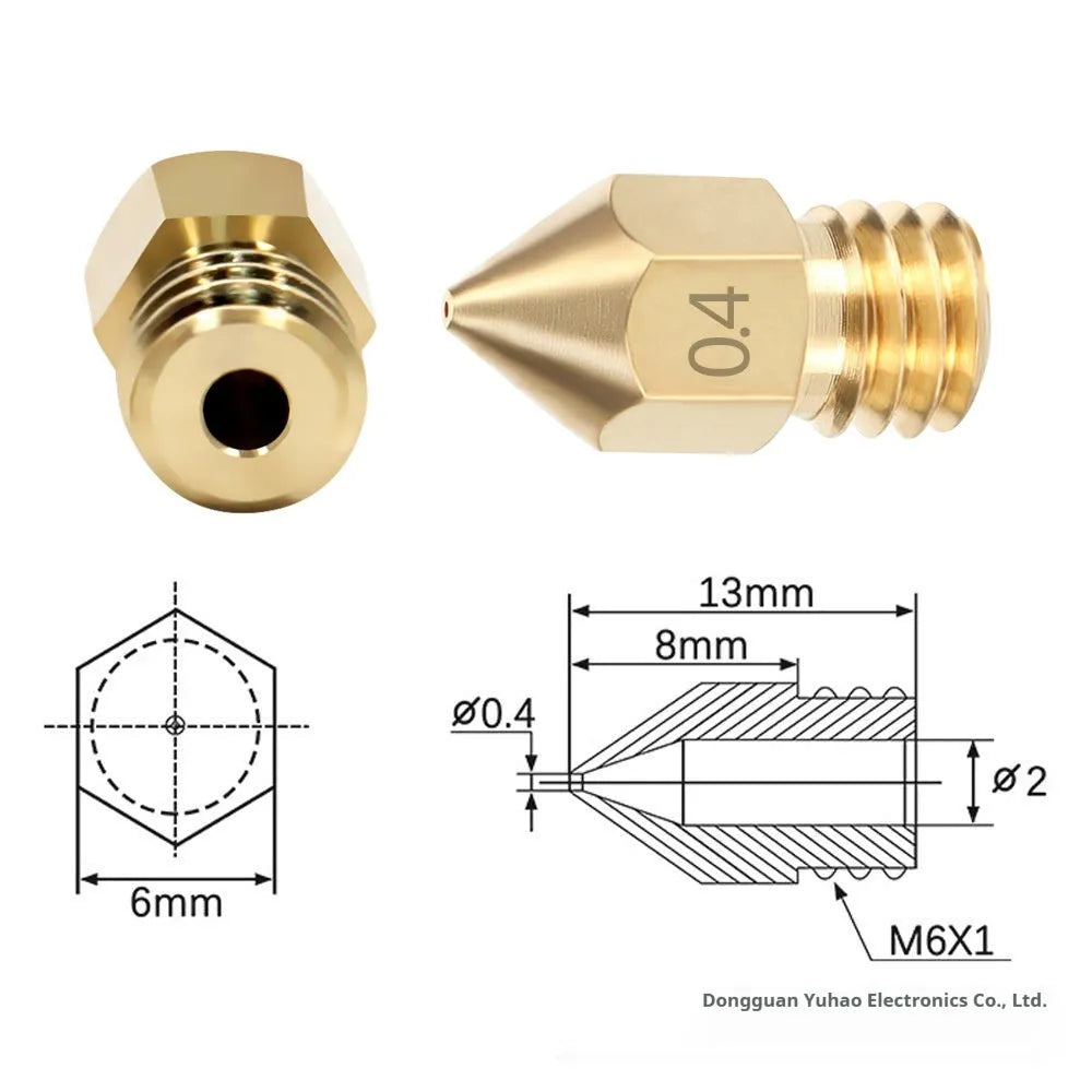 MK8 brass 3D printer nozzles and stainless steel cleaning pin kit with M6 thread