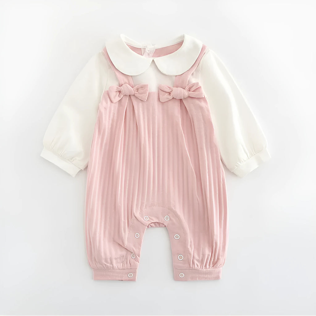 Pink cotton baby girl's long sleeve jumpsuit with single-breasted closure