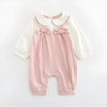 Pink cotton baby girl's long sleeve jumpsuit with single-breasted closure