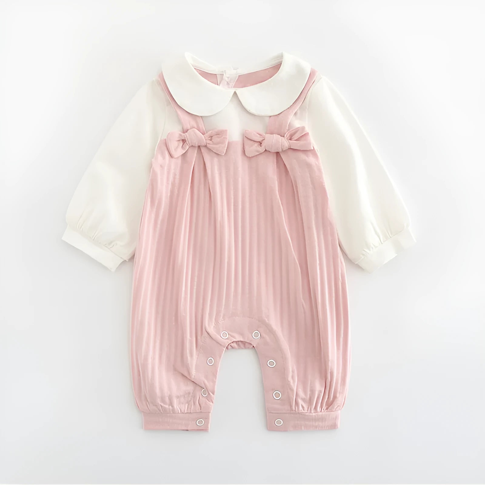 Pink cotton baby girl's long sleeve jumpsuit with single-breasted closure