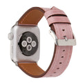 Coloured leather watch strap with a folding buckle on a watch case.