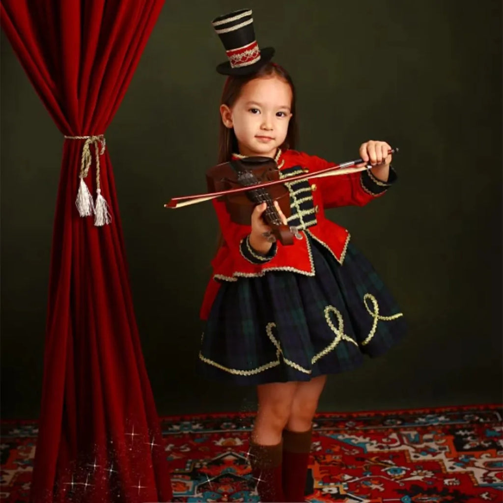 Children's red check polyester princess dress size 80-150cm
