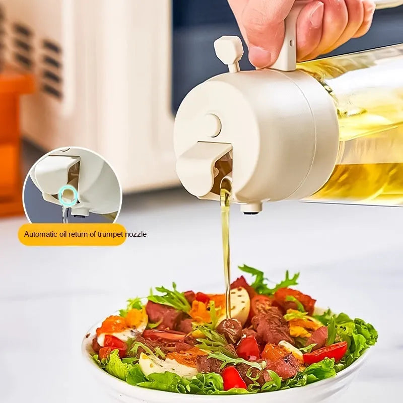 470ml glass oil sprayer dispenser in beige, yellow, green or black with spray and pour functions