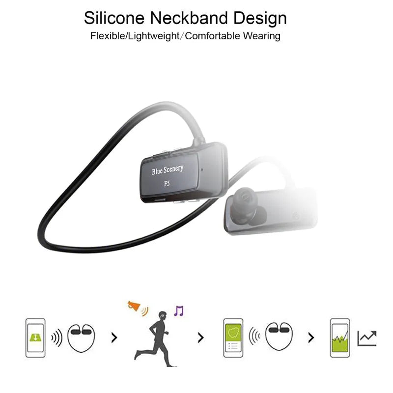F5 wireless Bluetooth headset with hanging ear design in black