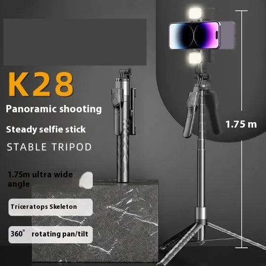 Mobile phone Bluetooth selfie stick stabilizer floor stand with gold aluminium tube and remote control at 1.75m height