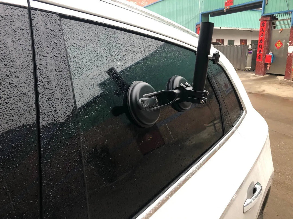 Black off-road car glass sucker base with round suction cup and 1.1kg rubber disc for flag mounting