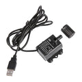 Micro brushless DC submersible pump with black PC+ABS body, 8mm inlet and outlet, and filter