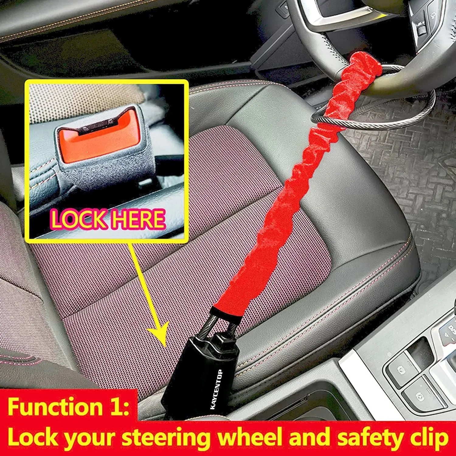 General Motors car steering wheel lock with wire rope and copper core in red colour