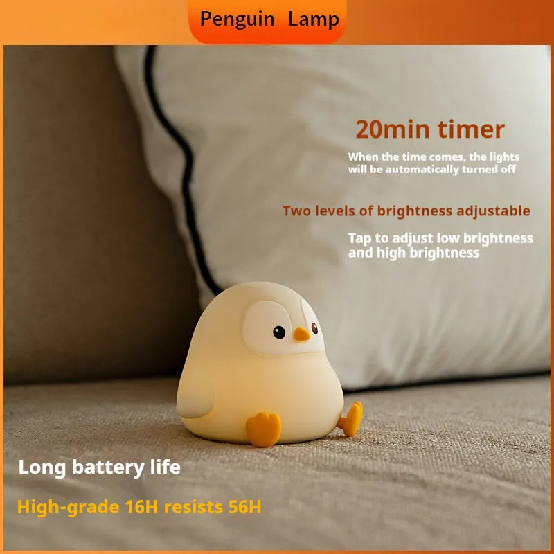 Pat USB rechargeable penguin baby night light in cartoon style with two sizes for children's room