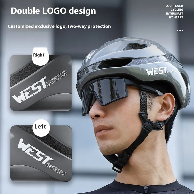 Adult unisex road bike helmet in various colours showing integrated safety design