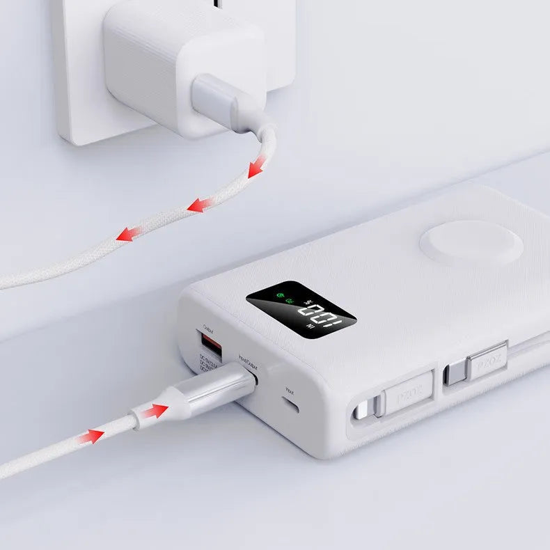 20000mAh wireless charging power bank with display screen and multiple USB ports