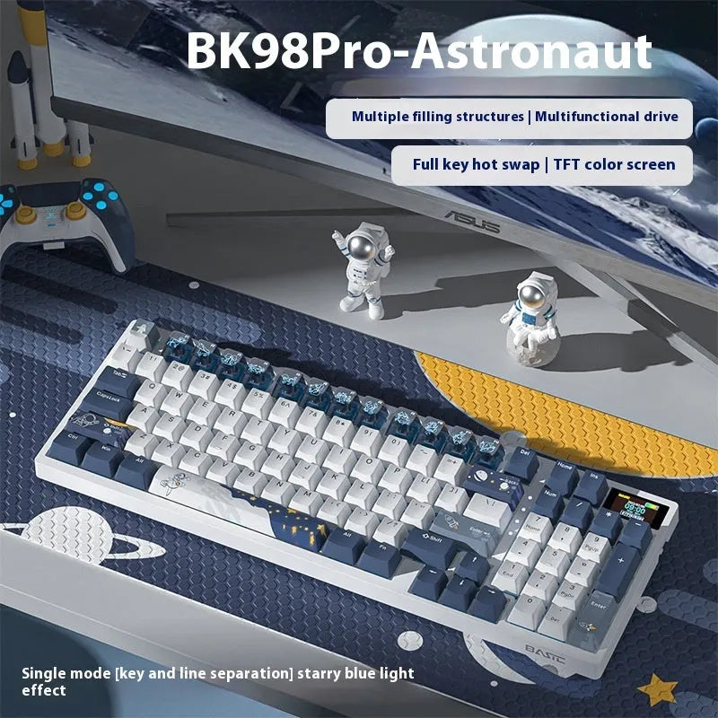 Wireless mechanical keyboard with three-mode Bluetooth, RGB backlight, and hot-swappable switches