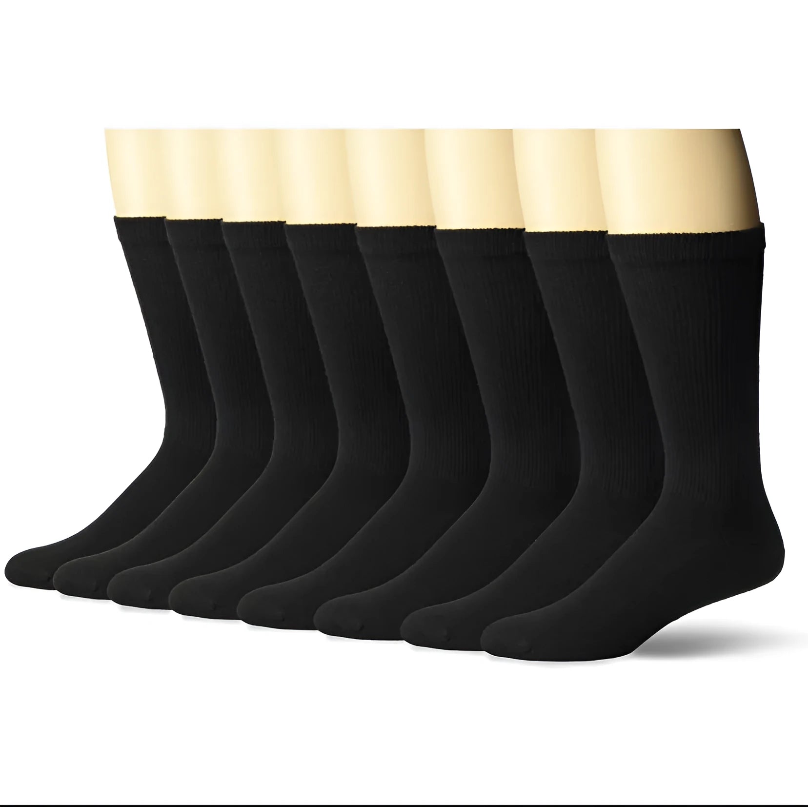 A pair of black mid-calf sports socks made from polyester cotton fabric.