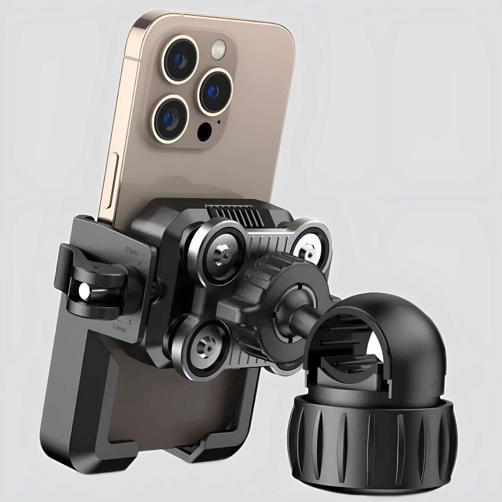 Black aluminum alloy motorcycle phone navigation bracket with shock absorber mount