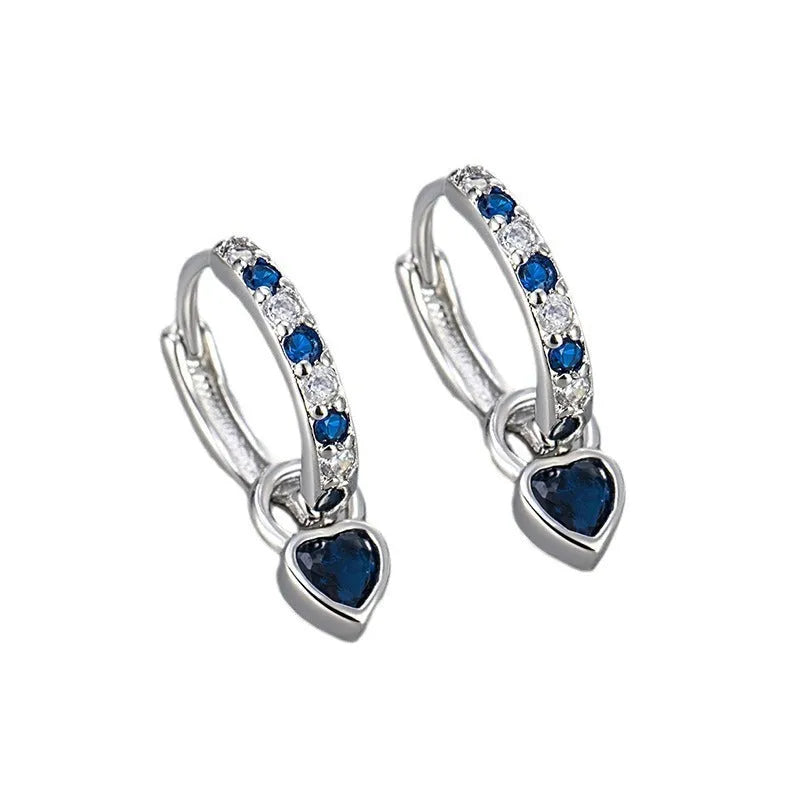 Women's heart-shaped clip earrings with coloured stones in gold or white gold colour settings