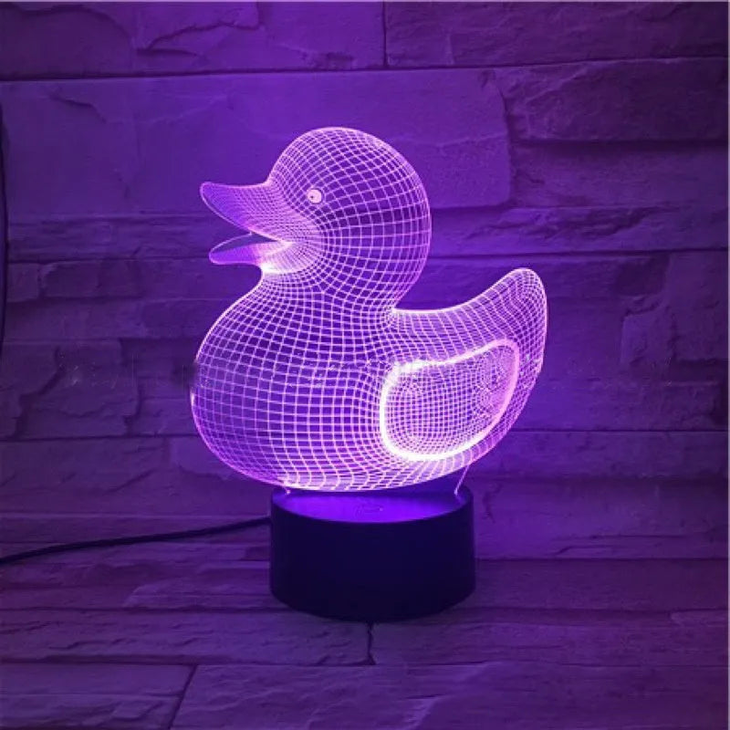 Little yellow duck 3D night light with colour-changing LEDs and remote control